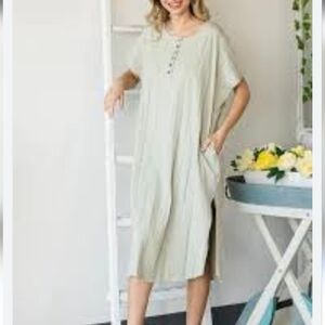 Oli & Hali OVERSIZED Vertical Striped Henley Tunic Dress - Size S